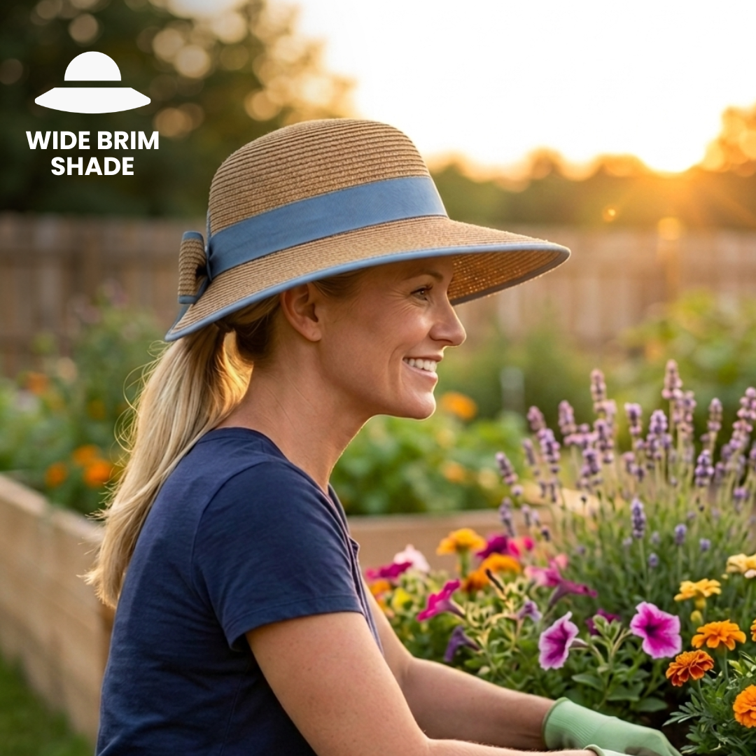 Split Back Sun Hat- Blue