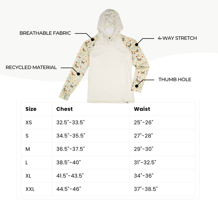 Women's UV Protection Sun Hoodie - Butterfly Fields
