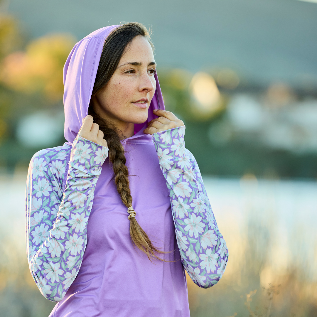 Women's UV Protection Sun Hoodie - Painted Peony Pink