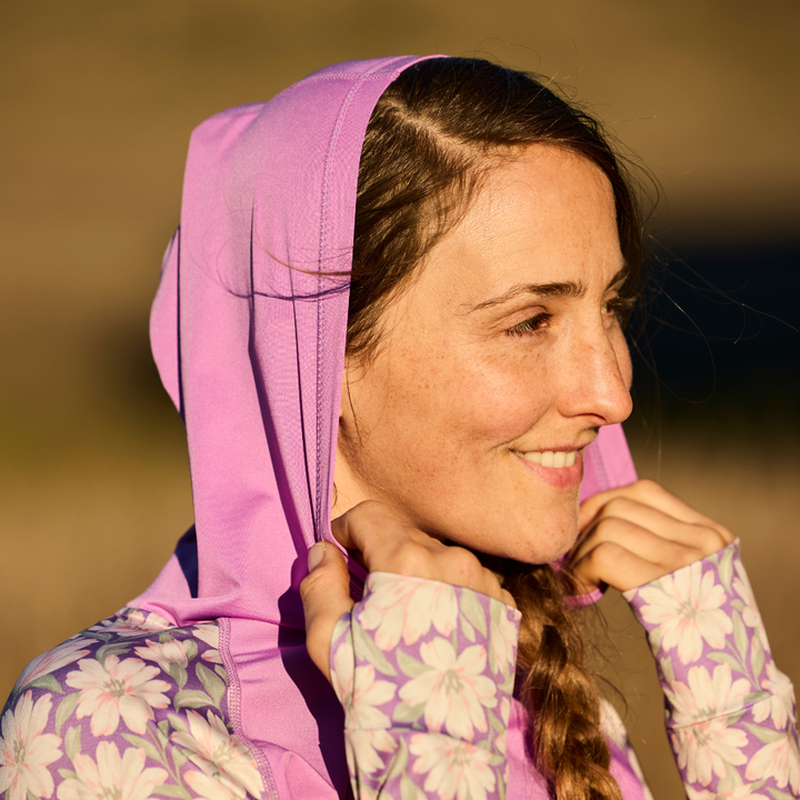 Women's UV Protection Sun Hoodie - Painted Peony Pink