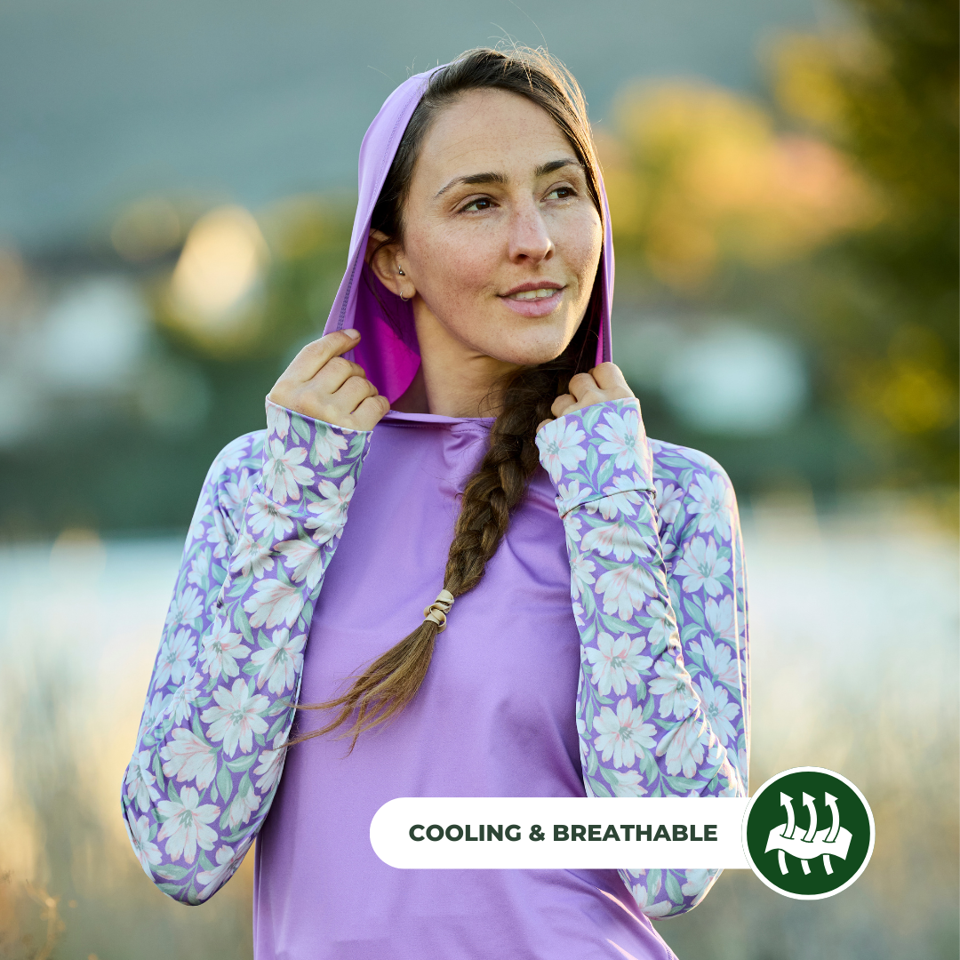 Women's UV Protection Sun Hoodie - Painted Peony Pink