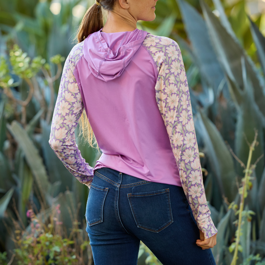 Women's UV Protection Sun Hoodie - Painted Peony Pink