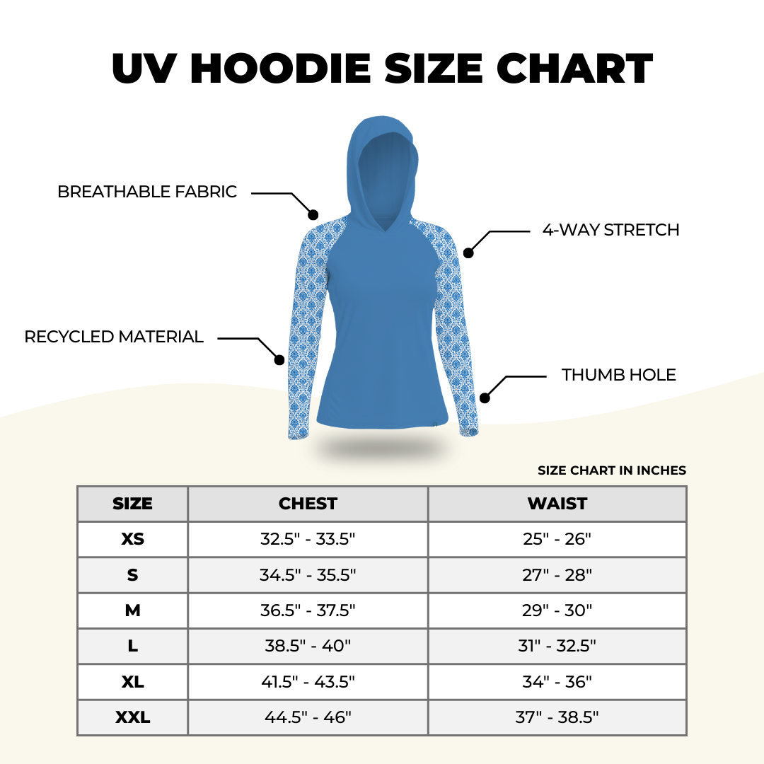 Women's UV Protection Sun Hoodie - Royal Blue Damask