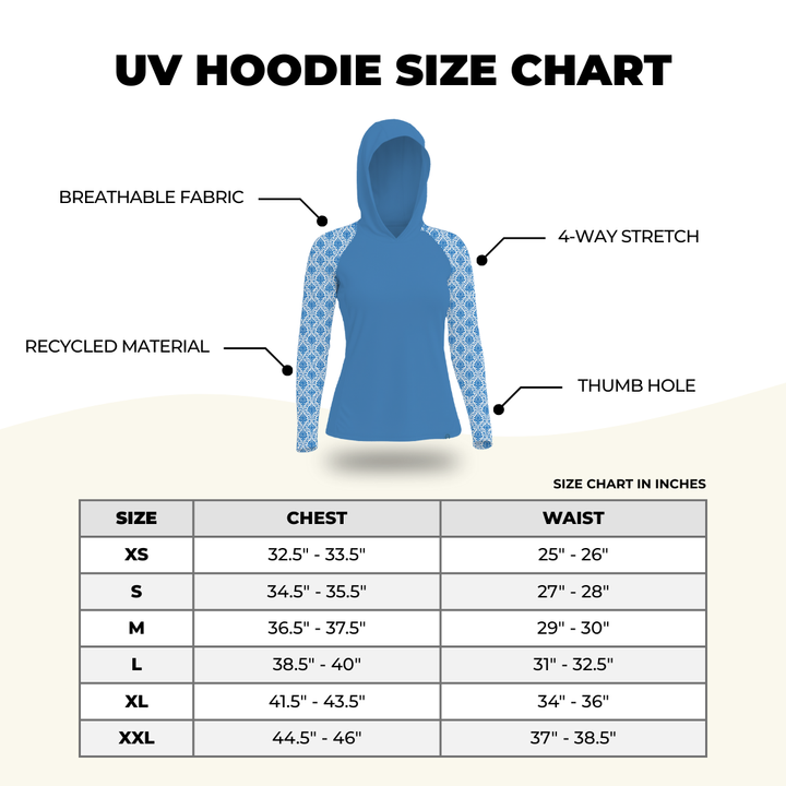 Women's UV Protection Sun Hoodie - Royal Blue Damask