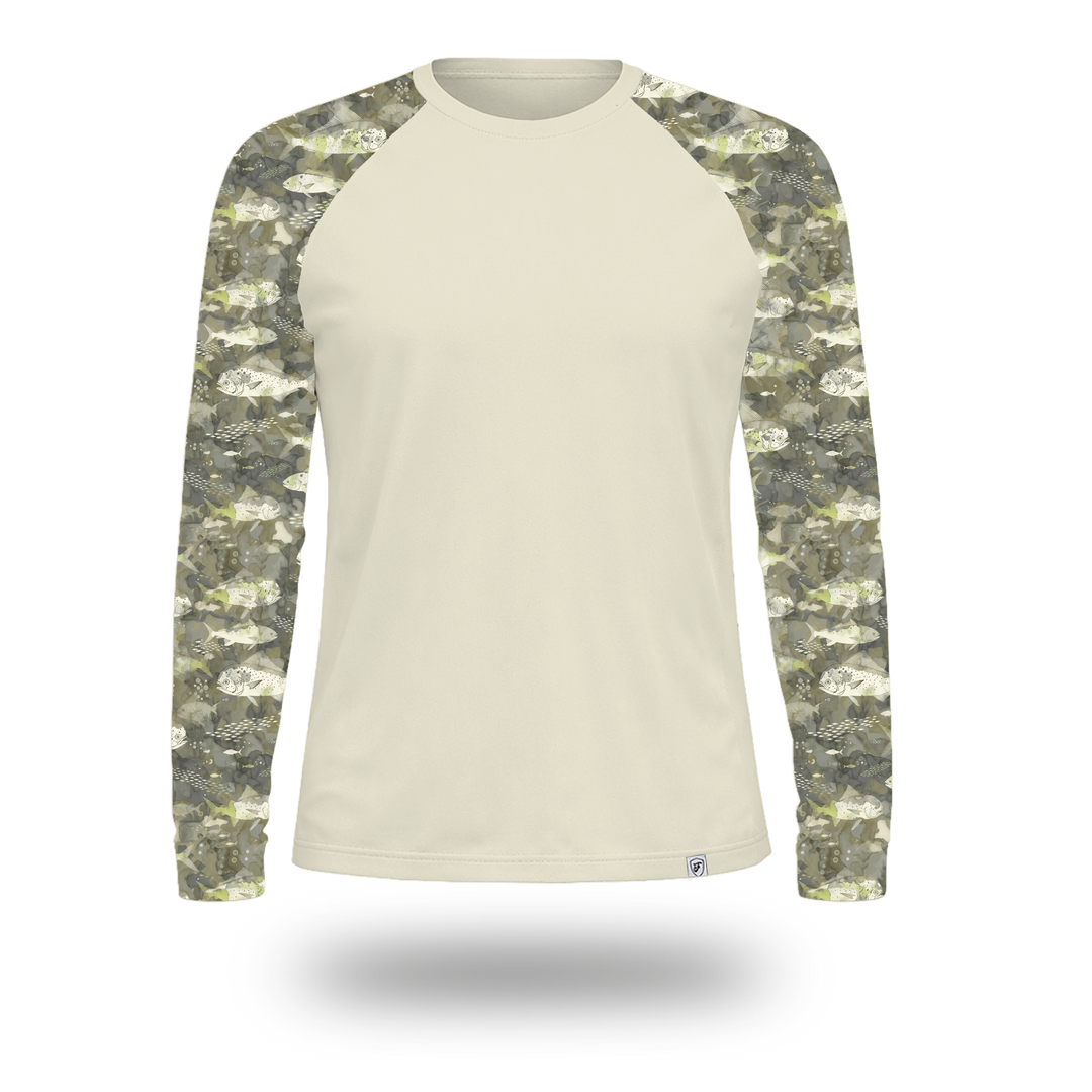Long-sleeve UV shirt with fish camouflage sleeves