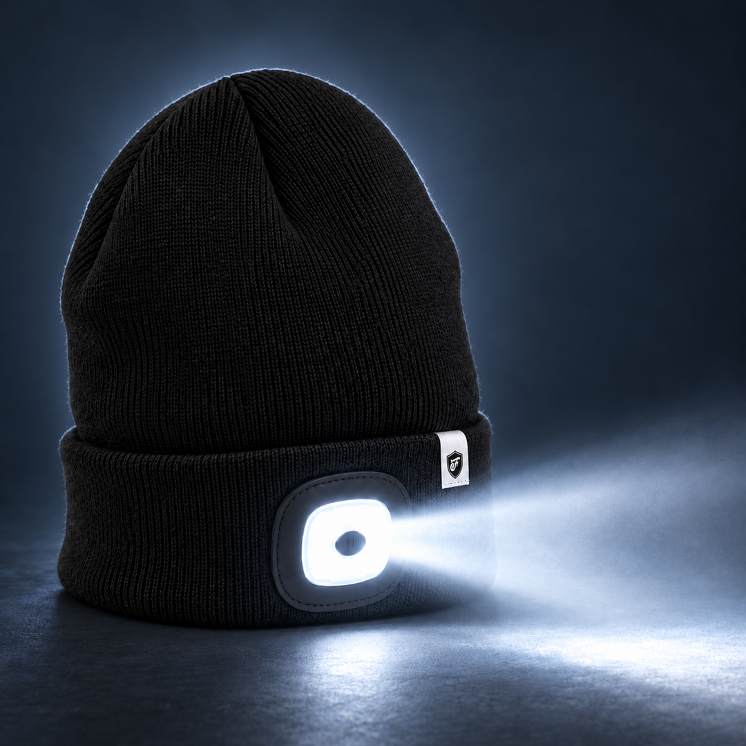 Flashlight Beanie with its light on